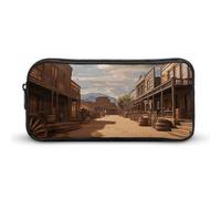 HETVBNS Cowboy Town Federmäppchen, großes Fassungsvermögen, Reißverschluss-Tasche, langlebige Stiftebox, Organizer, tragbare kleine Kosmetiktasche für Büro, Reisen