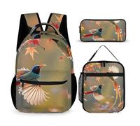 HETVBNS Cuckoo Paar Rucksack Set 3-teilig, robuster Rucksack, isolierte Lunchtasche, tragbares Federmäppchen für Männer und Frauen