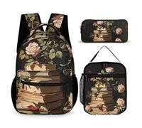 HETVBNS Dark Academy Rucksack-Set, 3-teilig, robuster Rucksack, isolierte Lunchtasche, tragbares Federmäppchen für Männer und Frauen