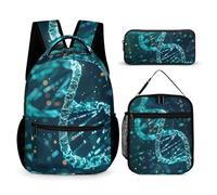 HETVBNS DNA Doppel-Helix-Rucksack-Set, 3-teilig, robuster Rucksack, isolierte Lunchtasche, tragbares Federmäppchen für Männer und Frauen