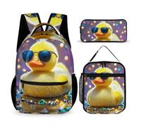 HETVBNS Ellow Ducky mit Sonnenbrille Rucksack Set, 3-teilig, robuster Rucksack, isolierte Lunchtasche, tragbares Federmäppchen für Männer und Frauen