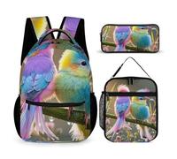 HETVBNS Farbenfrohes Rucksack-Set mit kleinen Vögeln, 3-teilig, strapazierfähiger Rucksack, isolierte Lunchtasche, tragbares Federmäppchen für Männer und Frauen