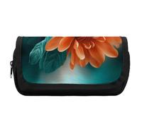 HETVBNS Federmäppchen, Blaugrün und Blumen, extra groß, doppellagig, mit Reißverschluss, tragbare Kosmetiktasche für Reisen, Büro, Schreibwaren, Organizer für Damen und Herren