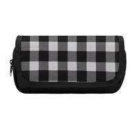 HETVBNS Federmäppchen, kariert, extra groß, doppellagig, mit Reißverschluss, tragbare Kosmetiktasche für Reisen, Büro, Schreibwaren, Organizer für Damen und Herren, Schwarz und Weiß