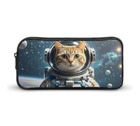 HETVBNS Federmäppchen mit Astronauten-Katze im Weltraum, großes Fassungsvermögen, Reißverschluss-Tasche, langlebige Stiftebox, Organizer, tragbare kleine Kosmetiktasche für Büro, Reisen