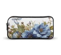 HETVBNS Federmäppchen mit blauen Blumen und Libellen, großes Fassungsvermögen, Reißverschluss-Tasche, langlebige Stiftebox, Organizer, tragbare kleine Kosmetiktasche für Büro, Reisen