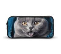 HETVBNS Federmäppchen mit blauer Katze, großes Fassungsvermögen, mit Reißverschluss, langlebige Stiftebox, Organizer, tragbare kleine Kosmetiktasche für Büro, Reisen