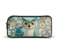 HETVBNS Federmäppchen mit Eulen-Motiv und Frühlingsblumen, Türkis, großes Fassungsvermögen, Reißverschluss-Tasche, langlebige Stiftebox, Organizer, tragbare kleine Kosmetiktasche für Büro, Reisen