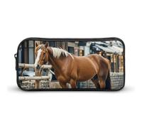 HETVBNS Federmäppchen mit großem Fassungsvermögen, Motiv: Pferd in der Straße, langlebige Stiftebox, Organizer, tragbare kleine Kosmetiktasche für Büro, Reisen
