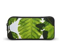 HETVBNS Federmäppchen mit grünem Blättermuster, großes Fassungsvermögen, Reißverschluss-Tasche, langlebige Stiftebox, Organizer, tragbare kleine Kosmetiktasche für Büro, Reisen