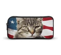HETVBNS Federmäppchen mit Katzenmotiv, Motiv: USA-Flagge, großes Fassungsvermögen, langlebig, Federmäppchen, Organizer, tragbare kleine Kosmetiktasche für Büro, Reisen