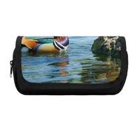 HETVBNS Federmäppchen mit Mandarinen-Enten, extra groß, doppellagiges Federmäppchen mit Reißverschluss, tragbare Kosmetiktasche für Reisen, Büro, Schreibwaren-Organizer für Damen und Herren