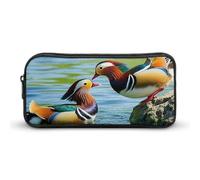 HETVBNS Federmäppchen mit Mandarinenenten, die im Wasser spielen, große Kapazität, Reißverschluss-Tasche, langlebige Stiftebox, Organizer, tragbare kleine Kosmetiktasche für Büro, Reisen