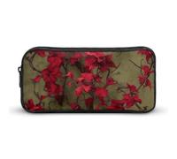 HETVBNS Federmäppchen mit roter Blumenranke, großes Fassungsvermögen, Reißverschluss, langlebig, Federmäppchen, Organizer, tragbare kleine Kosmetiktasche für Büro, Reisen