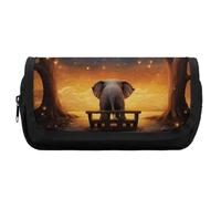 HETVBNS Federmäppchen mit Tiermotiv, Elefant, Eule, Baum, Mond, Stern, extra groß, doppellagiges Federmäppchen mit Reißverschluss, tragbare Kosmetiktaschen für Reisen, Büro, Schreibwaren, Organizer