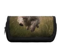 HETVBNS Federmäppchen mit weißem Hund im Feld, extra groß, doppellagig, mit Reißverschluss, tragbare Kosmetiktasche für Reisen, Büro, Schreibwaren-Organizer für Damen und Herren