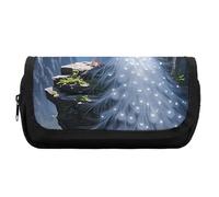 HETVBNS Federmäppchen mit weißem Pfau und Mond, extra groß, doppellagiges Federmäppchen mit Reißverschluss, tragbare Kosmetiktasche für Reisen, Büro, Schreibwaren-Organizer für Damen und Herren