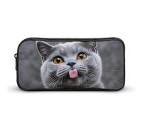 HETVBNS Federmäppchen, Motiv: blaue Katze, mit herausstehendem Zunge, großes Fassungsvermögen, langlebig, Federmäppchen, Organizer, tragbare kleine Kosmetiktasche für Büro, Reisen