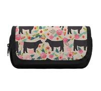 HETVBNS Flower Show Federmäppchen für Lenker, Kühe und Rinder, extra groß, doppellagiges Federmäppchen mit Reißverschluss, tragbare Kosmetiktasche für Reisen, Büro, Schreibwaren-Organizer für Damen