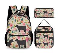 HETVBNS Flower Show Steer Cows Rinder Rucksack Set 3-teilig, robuster Rucksack, isolierte Lunchtasche, tragbares Federmäppchen für Männer und Frauen