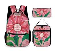 HETVBNS Happy Mother Day Rucksack-Set, 3-teilig, robuster Rucksack, isolierte Lunchtasche, tragbares Federmäppchen für Männer und Frauen