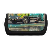 HETVBNS I Love Garbage Trucks Federmäppchen, extra groß, doppellagiges Federmäppchen mit Reißverschluss, tragbare Kosmetiktasche für Reisen, Büro, Schreibwaren, Organizer für Damen und Herren