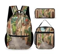 HETVBNS Italy Street Rucksack-Set, 3-teilig, robuster Rucksack, isolierte Lunchtasche, tragbares Federmäppchen für Männer und Frauen