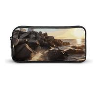 HETVBNS Lighthouse Rocks Federmäppchen am Meer, großes Fassungsvermögen, Reißverschluss-Tasche, langlebige Stiftebox, Organizer, tragbare kleine Kosmetiktasche für Büro, Reisen