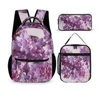 HETVBNS Lilac Flowers Rucksack-Set, 3-teilig, robuster Rucksack, isolierte Lunchtasche, tragbares Federmäppchen für Männer und Frauen