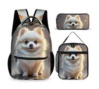 HETVBNS Lovely Pomeranian Rucksack-Set, 3-teilig, robuster Rucksack, isolierte Lunchtasche, tragbares Federmäppchen für Männer und Frauen