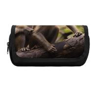 HETVBNS Niedliches Federmäppchen mit kleinen Affen, extra groß, doppellagiges Federmäppchen mit Reißverschluss, tragbare Kosmetiktasche für Reisen, Büro, Schreibwaren-Organizer für Damen und Herren