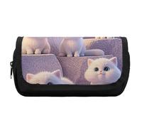 HETVBNS Niedliches und bezauberndes Katzen-Federmäppchen, extra groß, doppellagiges Federmäppchen mit Reißverschluss, tragbare Kosmetiktasche für Reisen, Büro, Schreibwaren-Organizer für Damen und
