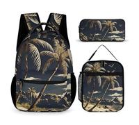 HETVBNS Palmen-Rucksack-Set, 3-teilig, robuster Rucksack, isolierte Lunchtasche, tragbares Federmäppchen für Männer und Frauen