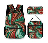 HETVBNS Psychedelisches Wirbelmuster Rucksack-Set, 3-teilig, robuster Rucksack, isolierte Lunchtasche, tragbares Federmäppchen für Männer und Frauen