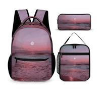 HETVBNS Purple Moon Rucksack-Set, 3-teilig, robuster Rucksack, isolierte Lunchtasche, tragbares Federmäppchen für Männer und Frauen