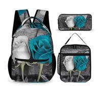 HETVBNS Rucksack-Set, 3-teilig, strapazierfähig, isoliert, Lunch-Tasche, tragbares Federmäppchen für Männer und Frauen, Blaugrün