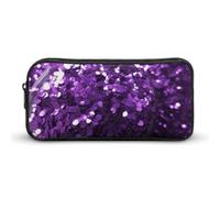 HETVBNS Schönes violettes Glitzer-Federmäppchen mit großem Fassungsvermögen, Reißverschluss-Tasche, langlebige Stiftebox, Organizer, tragbare kleine Kosmetiktasche für Büro, Reisen
