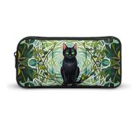 HETVBNS Schwarze Katze Federmäppchen Große Kapazität Reißverschluss Tasche Langlebige Stiftebox Organizer Tragbare Kleine Kosmetiktasche für Büro Reisen
