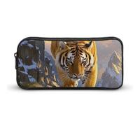 HETVBNS Tiger Descending The Mountain Federmäppchen, großes Fassungsvermögen, Reißverschluss-Tasche, langlebige Stiftebox, Organizer, tragbare kleine Kosmetiktasche für Büro, Reisen