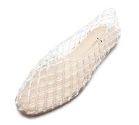 HEVA Damen Jelly Mesh Flats Atmungsaktiv Klar Hohle Schuhe Sommer Strand Jellies Ballett Sandalen(3UK 36EU,Durchsichtig)