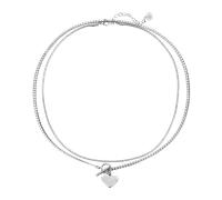 Hey Happiness 2er Ketten-Set mit Schlangenkette und Herz-Anhänger - Edelstahl Silber Damen