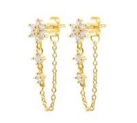 Hey Happiness Funkelnde Blüte Ketten-Ohrstecker aus 925er Silber Gold Damen