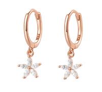 Hey Happiness Kleine Creolen mit Zirkonia-Blume, 925 Sterlingsilber Rosegold Damen