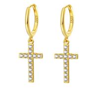 Hey Happiness Kreuz Huggies Creolen, aus 925er Sterling-Silber Gold Damen