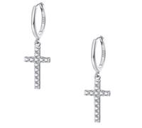 Hey Happiness Kreuz Huggies Creolen, aus 925er Sterling-Silber Silber Damen