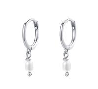 Hey Happiness Mini-Creolen mit Perlenanhänger, 925 Silber Damen