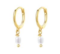 Hey Happiness Mini-Creolen mit Perlenanhänger, 925 Silber Gold Damen