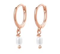 Hey Happiness Mini-Creolen mit Perlenanhänger, 925 Silber Rosegold Damen