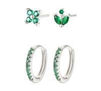 Hey Happiness Ohrring-Set mit grünen Zirkonia-Akzenten aus 925er Sterlingsilber Silber Damen