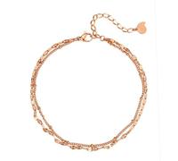 Hey Happiness Panzer und Satellite Zweireihige Fußkette aus Edelstahl Rosegold Damen